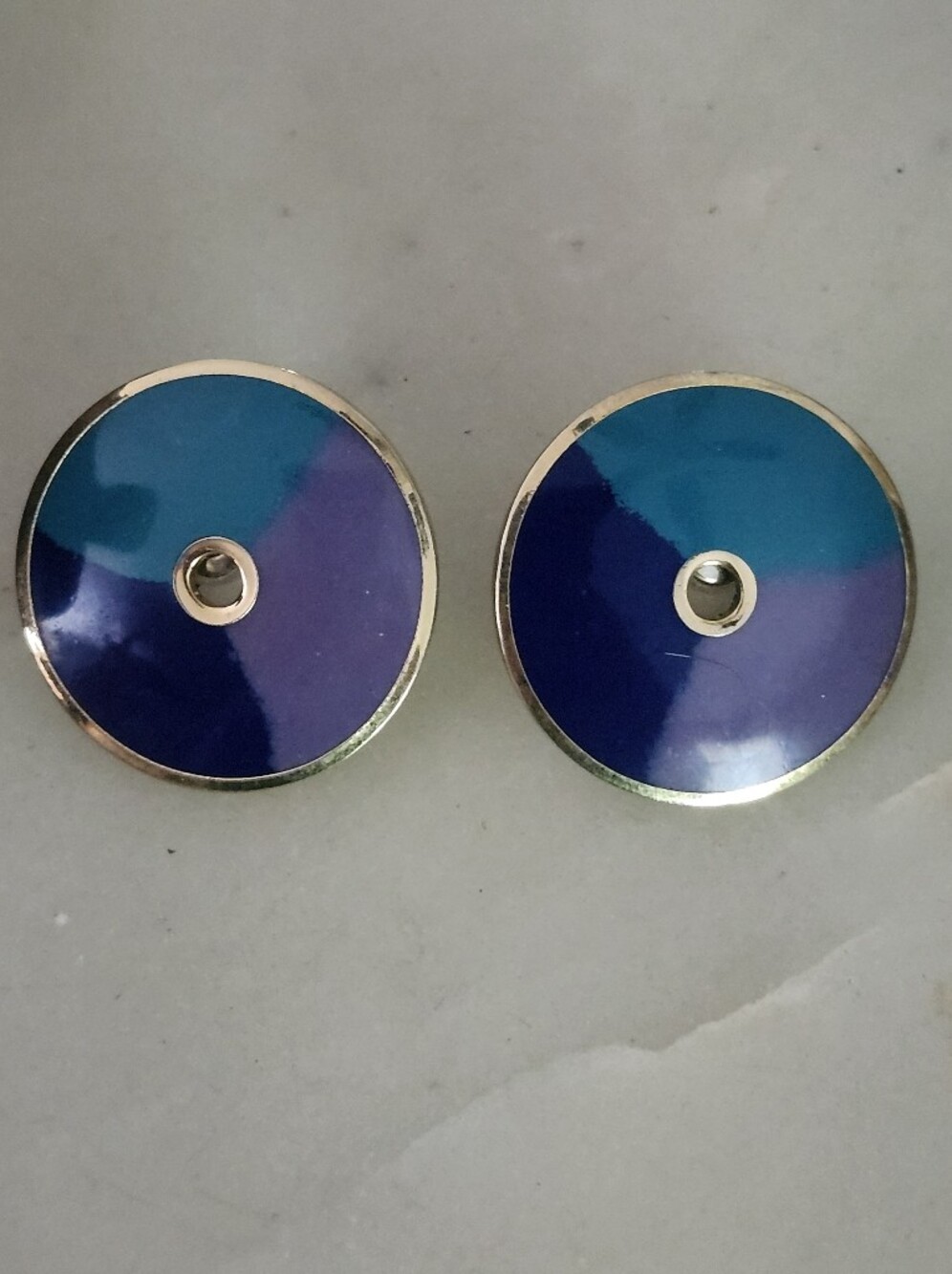 Vtg Laurel Burch "Medina" Cloisonne Geometric Colorful Post Earrings
